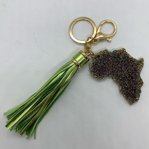 Africa Continent Glitter Keychain with Tassel